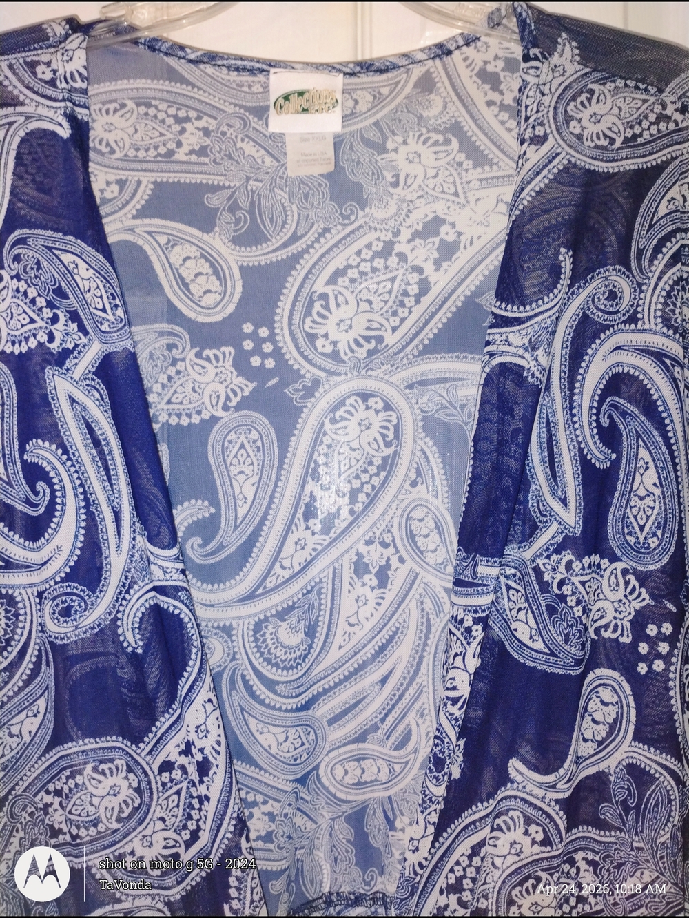 Navy Paisley Sheer Kimono Wrap PTP 28"